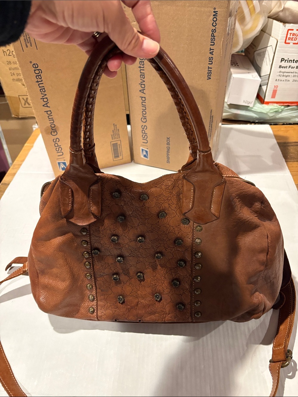 Costanzo Roto Brown Studded Italian Leather Satchel